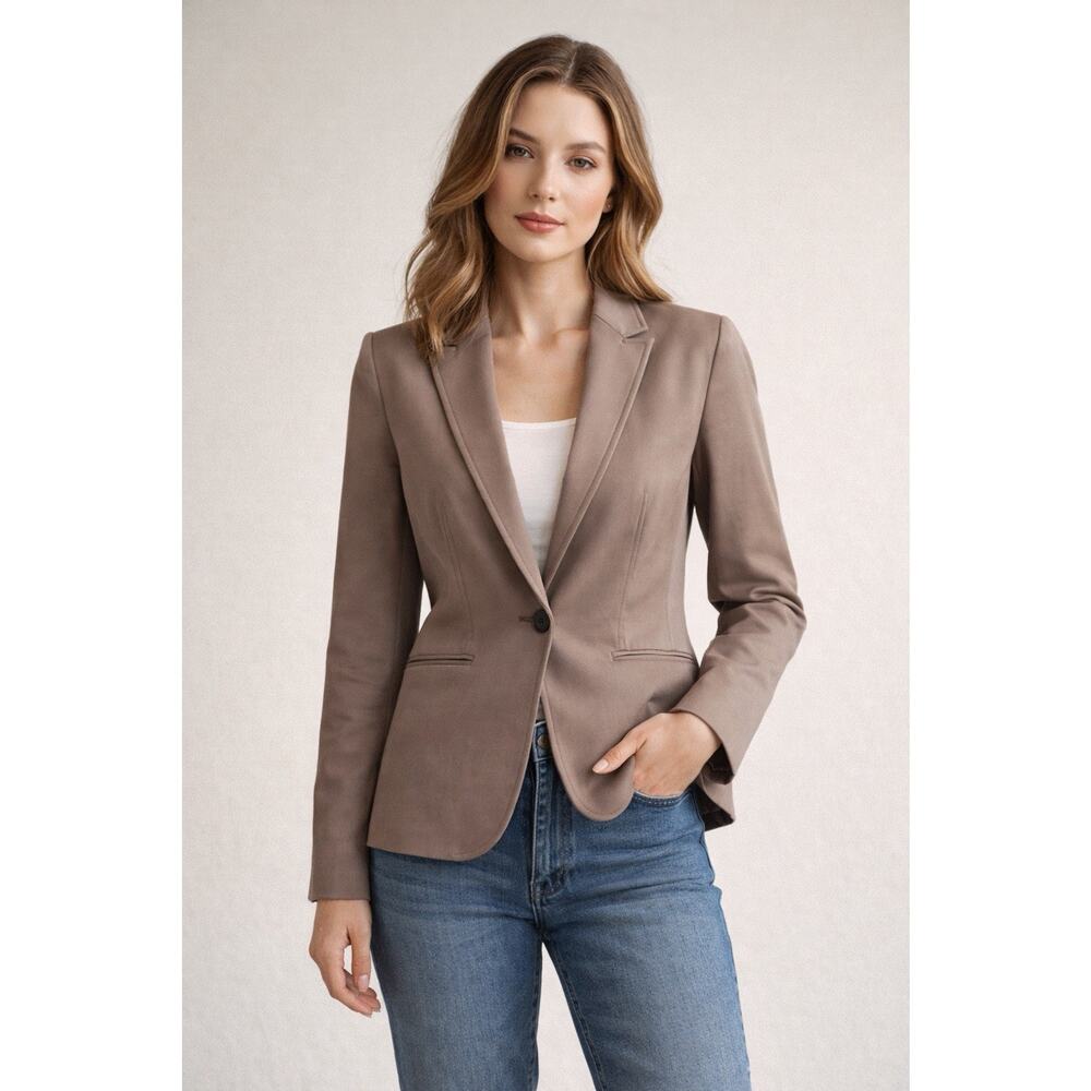 H&M Women’s Blazer Size 10 Taupe Tailored Single Button Career Jacket Stretch